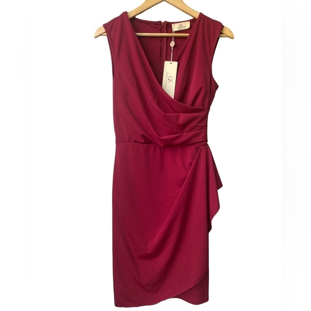 NWT Grace Karin Red Wrap Cocktail Sleeveless Pencil Mini Dress‎